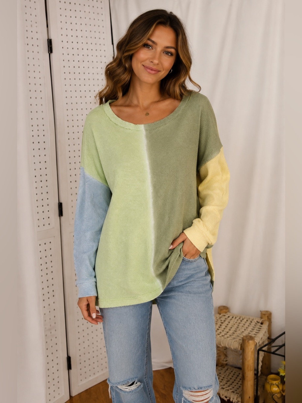 We The Free Pastel Green Ombre Knit Top
